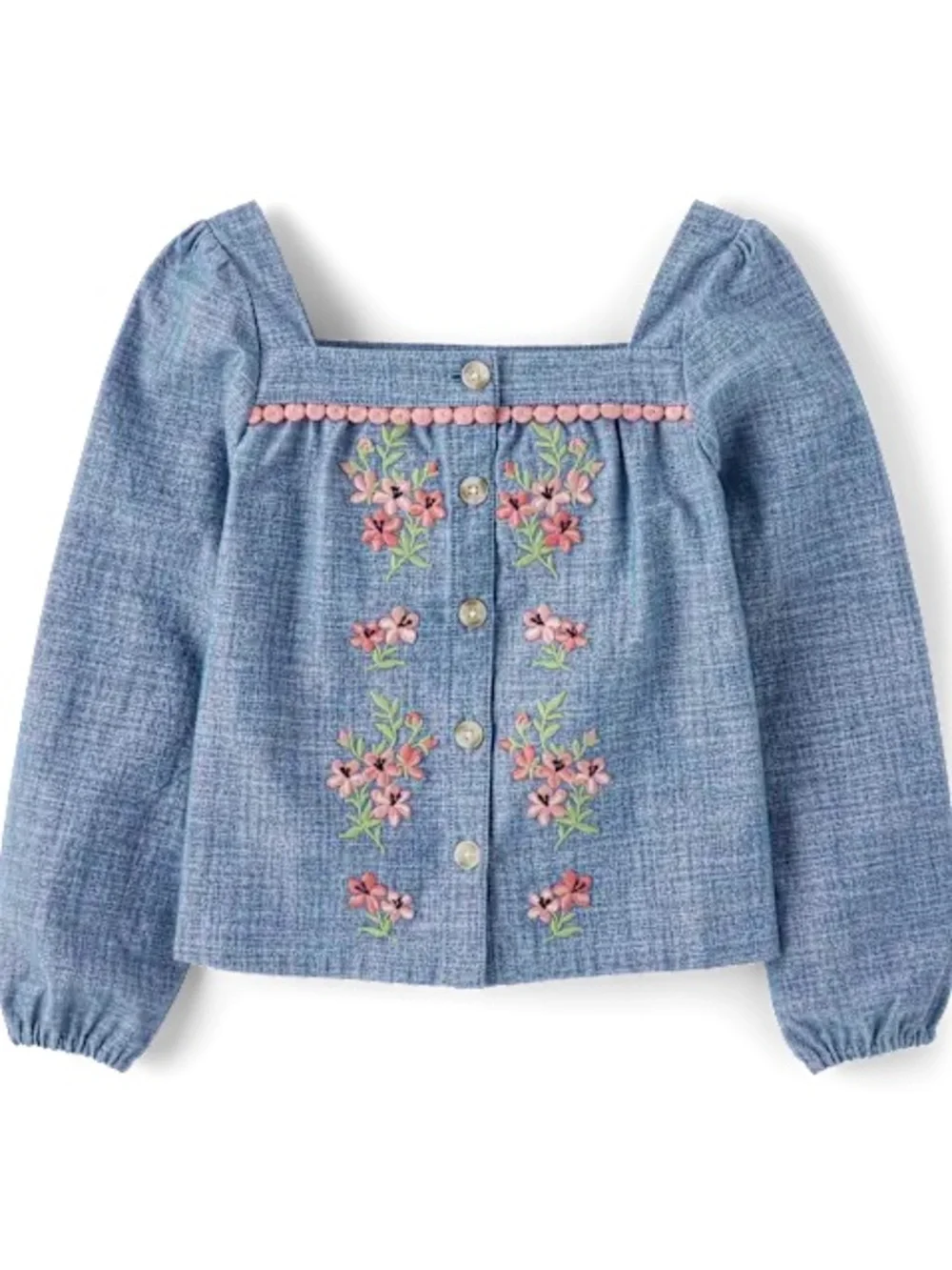 Gymboree Blue Chambray Dress with Pink Embroidery